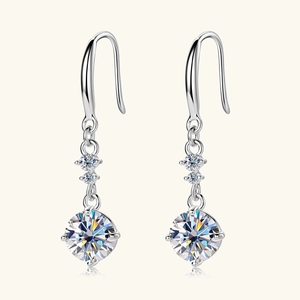Elegant S925 sterling silver long drop earrings with round moissanite and tassels
