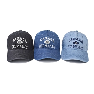 Casquettes en jean délavé vintage avec broderie CANADA en noir, bleu et bleu clair