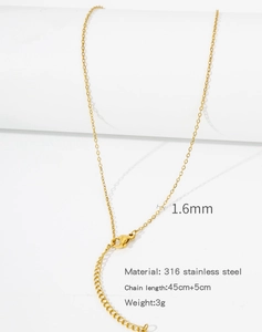 Detailed view of 1.6mm 316 stainless steel 18k gold chain with specifications