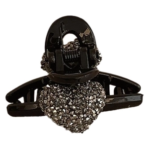 Exquisite black heart hair claw clip with rhinestones for elegant women's styling