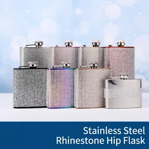 Stainless Steel Hip Flask With Bling Rhinestones Crystal Portable Liquor Container For Travel Party Women Men