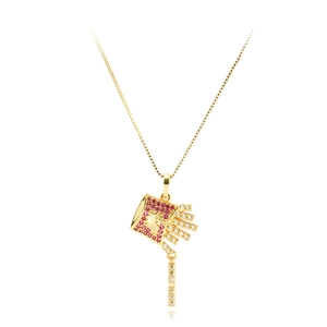 Collier Pendentif Créatif Seau de Frites en Cuivre Plaqué Or Incrusté de Zirconia Bijoux de Restauration Rapide Personnalisés Cadeau