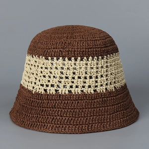 Hand Woven Paper Straw Bucket Hat Crochet Hollow Out Sun Protection Summer Foldable Wide Brim Vintage Fisherman Hat Women