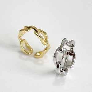 Minimalist S925 sterling silver chain link open rings in gold and silver finishes