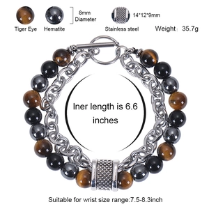 Beaded bracelet with 8mm tiger eye stone and black hematite with stainless steel OT buckle