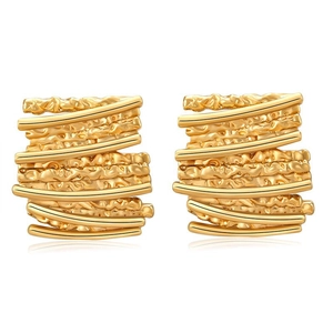Chic 18k gold plated hammered earrings with irregular textured stack design for women