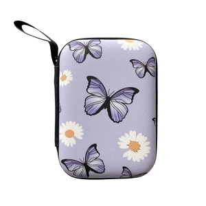 Portable purple EVA storage case with butterfly and daisy prints for electronics