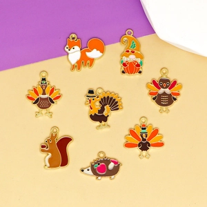 8Pcs Thanksgiving DIY enamel charms featuring pumpkin gnomes and turkey for jewelry making