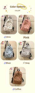Corduroy school backpack available in white, pink, blue, gray, and brown color options