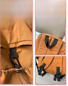 Detailansicht von Griff, Schnalle und strapazierfähigem, reißfestem Rucksackgewebe