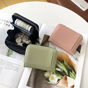 Women PU Leather Zipper Wallet Lychee Pattern Accordion Card Holder Large Capacity Small Coin Purse Simple