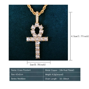 Detailed size specifications for the 18k gold plated copper cross pendant with crystals