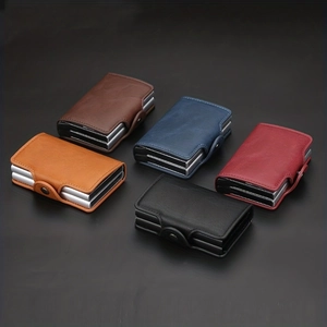 Five-piece RFID blocking carbon fiber wallets in various colors with pop-up card mechanism