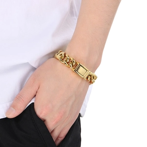 Men's hip hop gold stainless steel cuban chain bracelet with stylish 3:1 pig nose links
