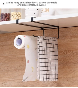 Under cabinet paper towel holder in black metal for kitchen storage and organization