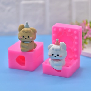 DIY silicone mold for cute 3D couple bear candles and decorative resin crafts