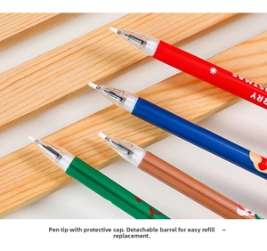 Detail of Christmas reindeer pens with protective caps and replaceable ink refills