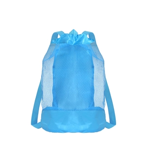 Bright blue mesh drawstring beach bag backpack for outdoor children's toy storage