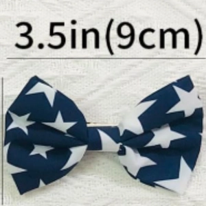 3.5-inch American flag hair bow clip featuring white stars on dark blue fabric