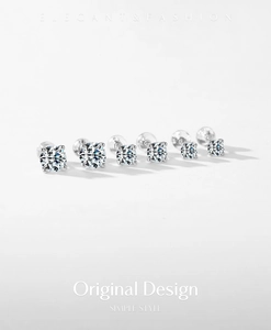 Dettaglio degli orecchini a lobo in argento S925 moissanite in sei diverse dimensioni