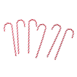 Set of 6 red and white candy cane hanging ornaments for Christmas tree decoration