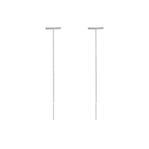 Minimalist S999 sterling silver T-bar threader earrings with long dangling chain detail