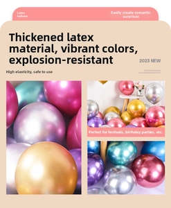 Close-up of assorted metallic chrome latex balloons in gold silver and pink for party decor