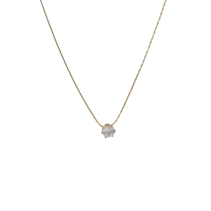 Elegant gold titanium necklace with a classic 6-claw round cubic zirconia pendant on white background