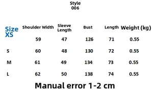 Detailed size chart for faux fur aviator jacket showing shoulder and chest measurements