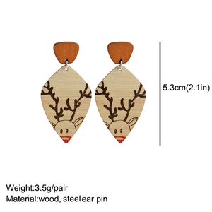 Detailed size and weight specs for bohemian wood reindeer earrings with steel pins