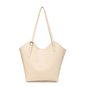 Borsa tote beige crema con apertura a V e trama di litchi per il lavoro d'ufficio
