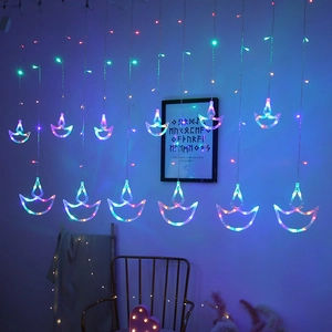 LED Curtain String Lights Diya Shape Oil Lamp Fairy Lights For Christmas Diwali Festival Decor PVC Plug In Multiple Modes