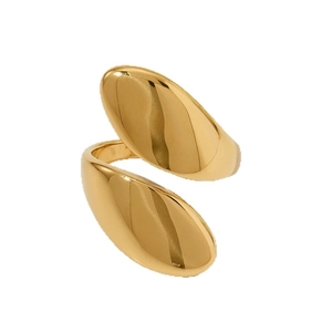 Minimalist 18K gold-plated stainless steel bypass ring with polished dual dome design