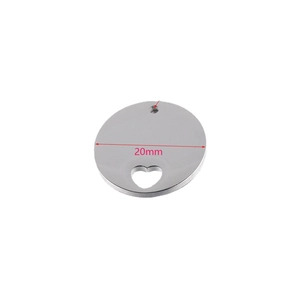 20mm stainless steel round pendant featuring a hollow heart design and mirrored silver finish