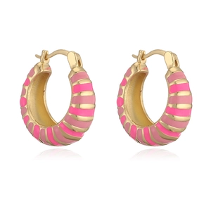 Rainbow hoop earrings with pink enamel stripes on a gold-plated base for women