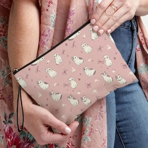 Trousse à maquillage chat rose avec dragonne et fermeture éclair pour rangement cosmétique