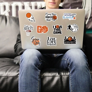 Waterproof basketball stickers with inspirational quotes on a laptop back cover