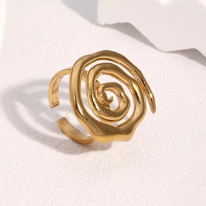 Anello aperto a spirale in acciaio inossidabile placcato oro 18k su base in pietra
