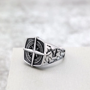Vintage Compass Signet Ring Stainless Steel Retro Nautical Star Punk Biker Jewelry For Men Durable Metal Band