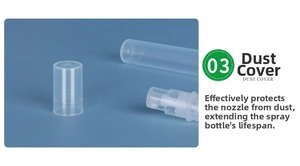 Transparent plastic dust cover for perfume spray bottle showing protective cap detail