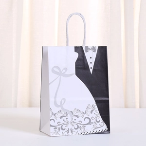 Wedding gift paper bags with tuxedo and bridal gown prints for candy party favors