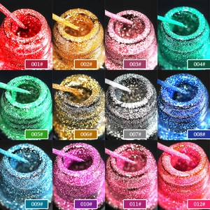 Set of 12 vibrant reflective glitter nail liners for DIY art and thin line painting