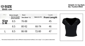 Detailed size guide for women's lace patchwork slim fit crop top with measurements