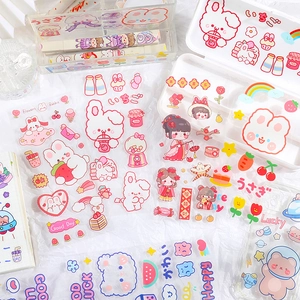 Cute transparent PET animal and girl stickers on storage box and notebook