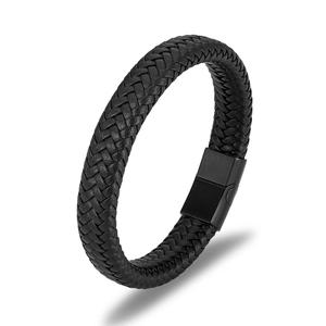 Braided Leather Bracelet For Men 304 Stainless Steel Magnetic Clasp Punk Fashion Minimalist Jewelry Gift