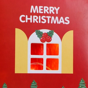 Festive red Christmas apple gift box featuring a Merry Christmas greeting and tree design