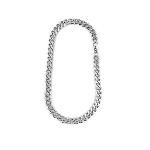 Polished silver Cuban link necklace in titanium steel, hip hop style for men and women