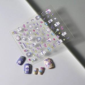 5D embossed nail art stickers featuring cute bears and tulip designs for DIY manicure