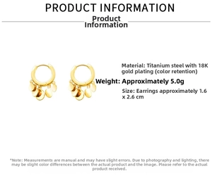 Detail view showing dimensions of titanium steel 18K gold earrings with round sequins