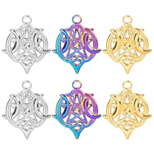 Pentagram Triple Moon Goddess Charms Stainless Steel Hollow Wiccan Pagan Symbols DIY Jewelry Making Accessories